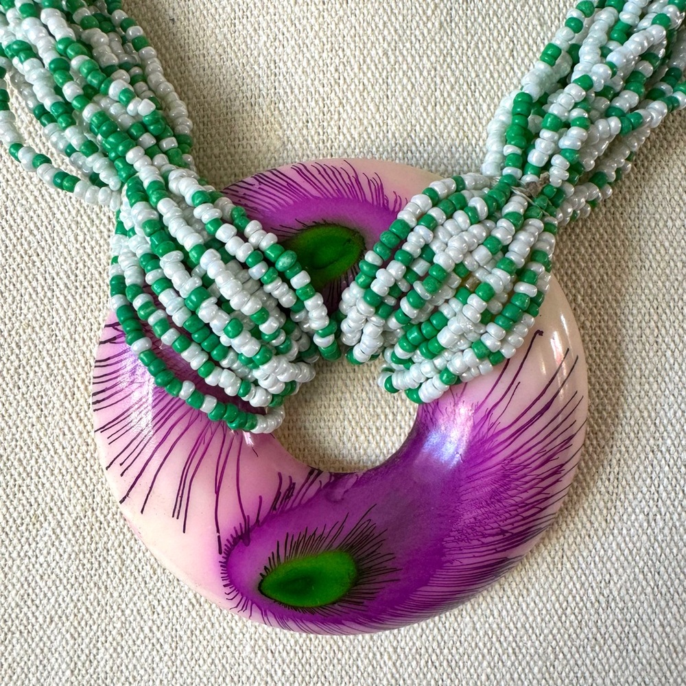 Artisan Nepal Peacock Beaded Necklace - Picture 8 of 8